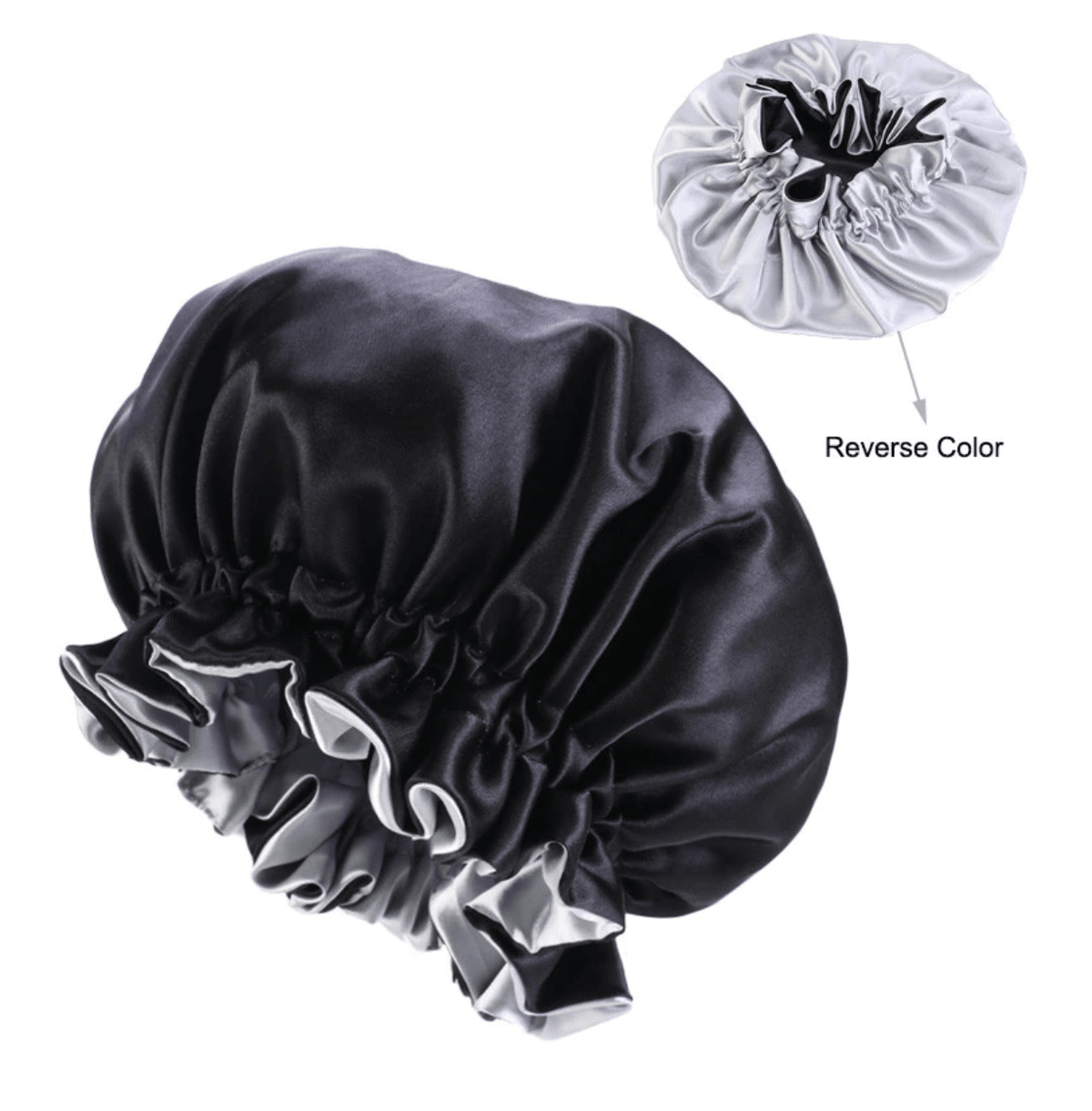 Small Black Silver Satin Bonnet. The Ultimate Hair Protection Solution.