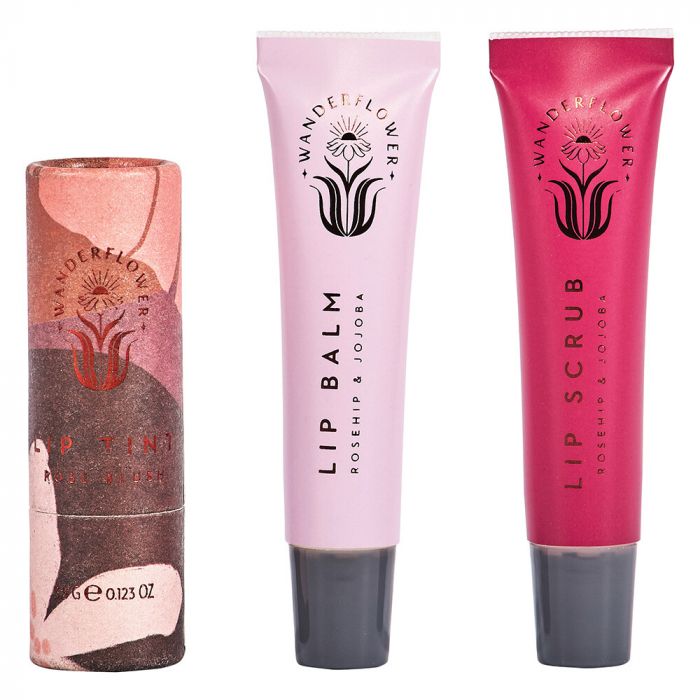 Wanderflower Lip Care Kit 3 Piece Gift Set: Scrub, Balm, Tint - Ultimate Balayage